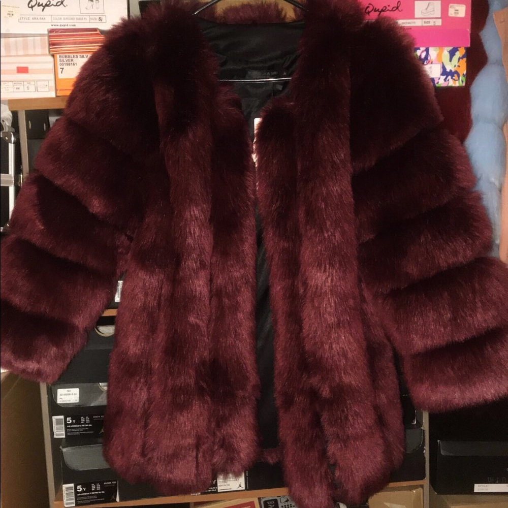 Fur Faux Coat Deep Burgundy Maroon NWT